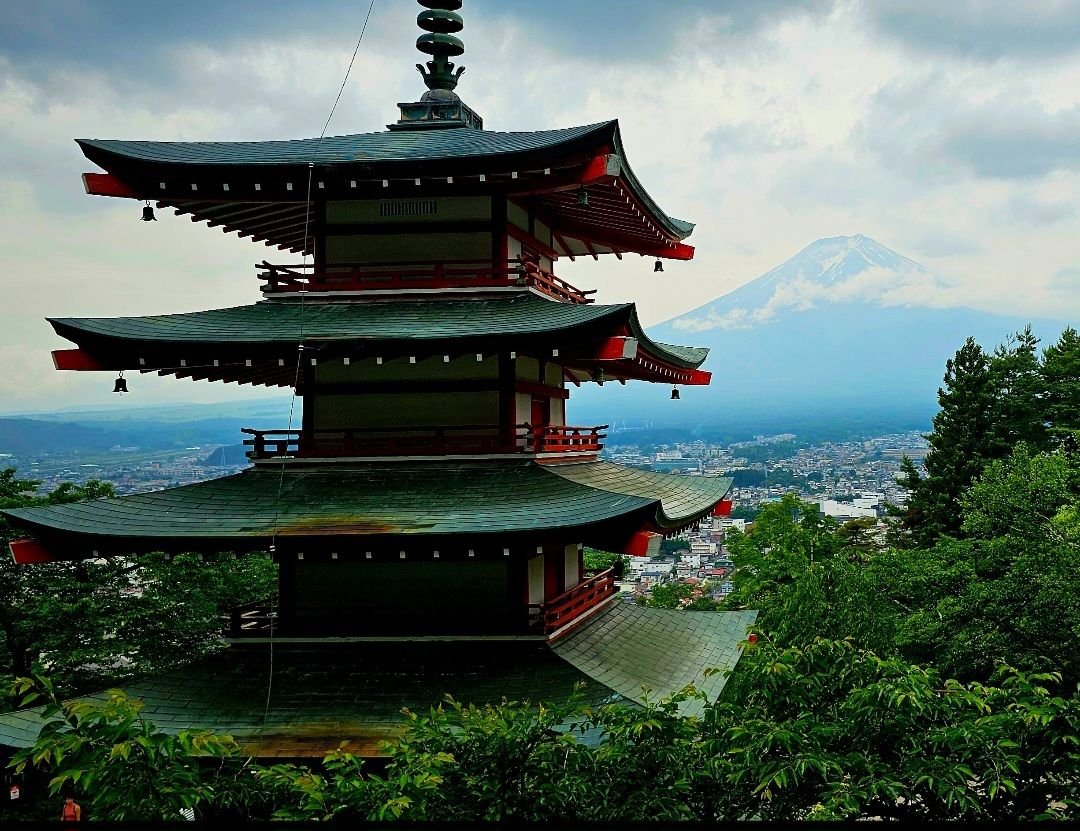 Chureito Pagoda with Mount Fuji in the distance